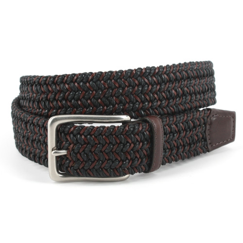 Big & Tall Italian Woven Cotton & Leather Woven Casual Belt in Black & Brown