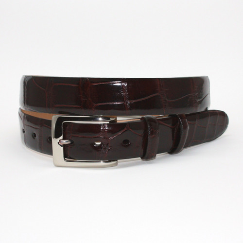 Brown Genuine Glazed American Alligator belt with Polished Nickel Removable Buckle