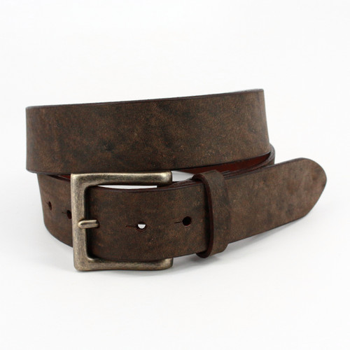 Distressed Calfskin Leather Casual Belt - Brown