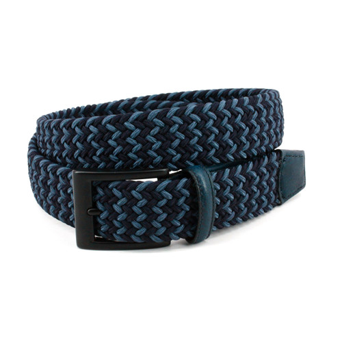 Italian Chevron Braided Stretch Cotton Elastic Casual Belt in Navy