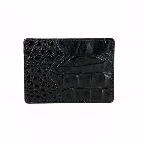 Hornback Crocodile Embossed Calfskin Leather Card Case in Black