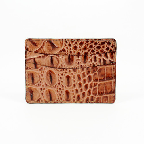 Hornback Crocodile Embossed Calfskin Leather Card Case in Cognac