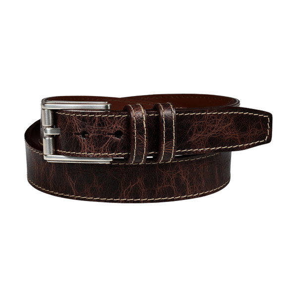 Distressed Crocodile Embossed Calfskin Leather Dress Casual Belt in Brown Distressed Crocodile Embossed Calfskin Leather Dress Casual Belt in Brown