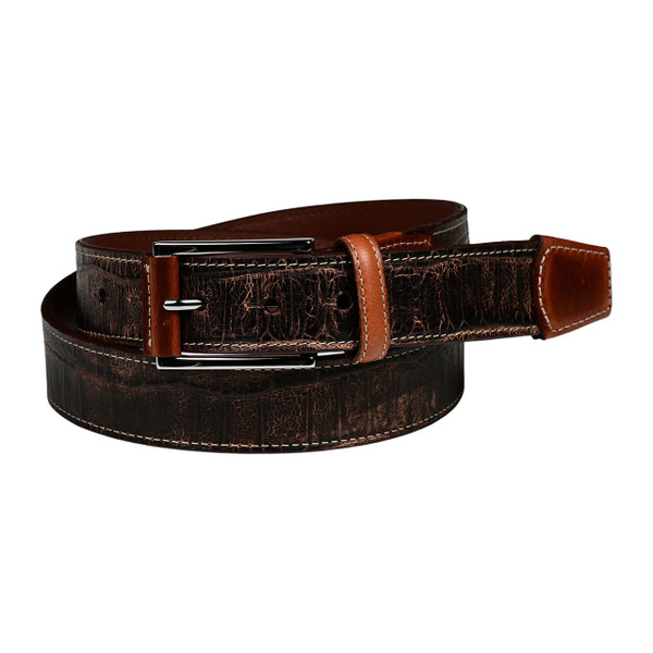 Alligator Tail Embossed Calfskin Belt in Brown Alligator Tail Embossed Calfskin Belt in Brown