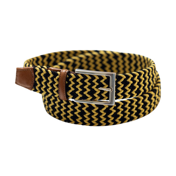 Game Day Italian Woven Stretch Belt in Black and Yellow