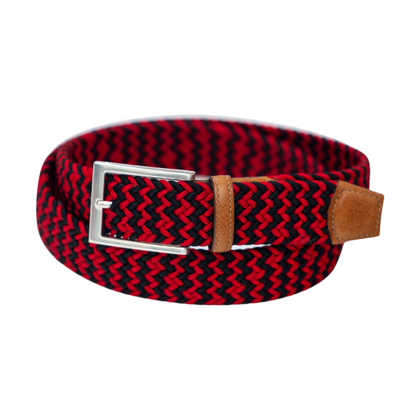 Game Day Italian Woven Stretch Belt in Red and Black