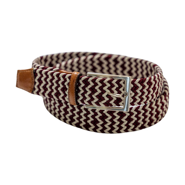Game Day Italian Woven Stretch Belt in Crimson and Cream