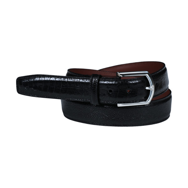 Genuine Ostrich Leg Leather Belt in Black