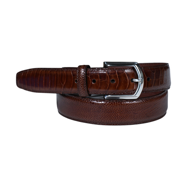 Genuine Ostrich Leg Leather Dress Belt in Cognac