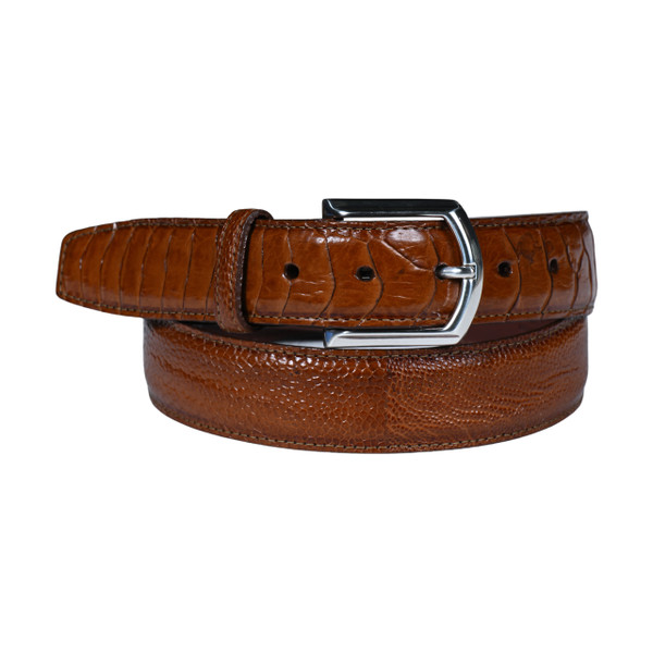 Genuine Ostrich Leg Leather Dress Belt in Tan