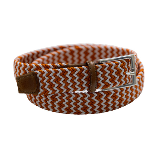 Game Day Italian Woven Stretch Belt in Burnt Orange and White