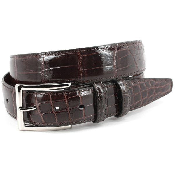 35 MM Genuine American Alligator Skin Belt in Brown