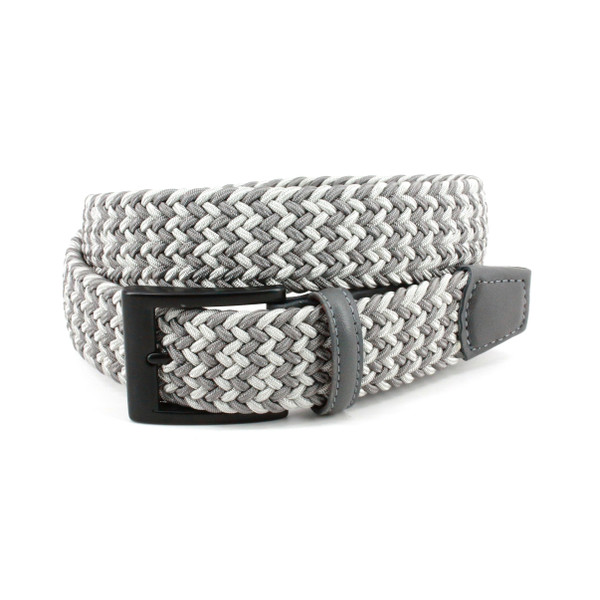 Italian Chevron Braided Stretch Cotton Elastic Casual Belt in Grey