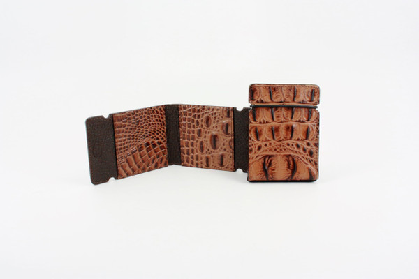 Cognac Embossed Hornback Crocodile Calfskin Cash Cover Wallet