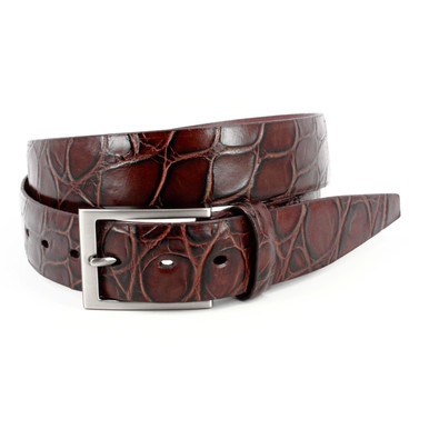 Tortoise Shell Embossed Italian Calfskin Belt in Brown display picture 1
