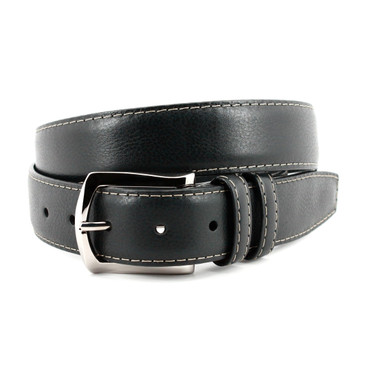 Contrast Stitched Italian Soft Calfskin Belt - Black display picture 2