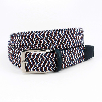 Braided elastic leather belt, Navy Blue, Crafted in Italy – Timothée Paris