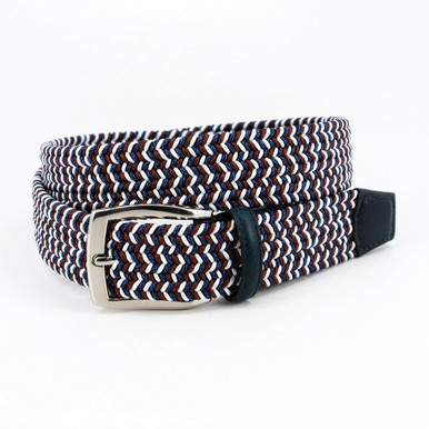 Italian Mini Strand Woven Stretch Leather Casual Belt in Tan Multi