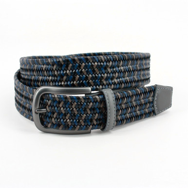 Italian Chevron Braided Stretch Cotton Elastic Casual Belt in Multi Grey