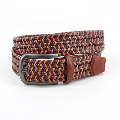 Italian Mini Strand Woven Stretch Leather Casual Belt in Tan Multi