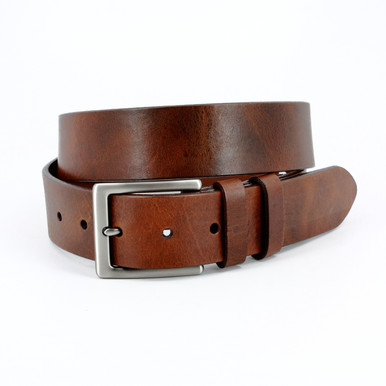 Italian Polished Calfskin Leather Casual Belt in Walnut