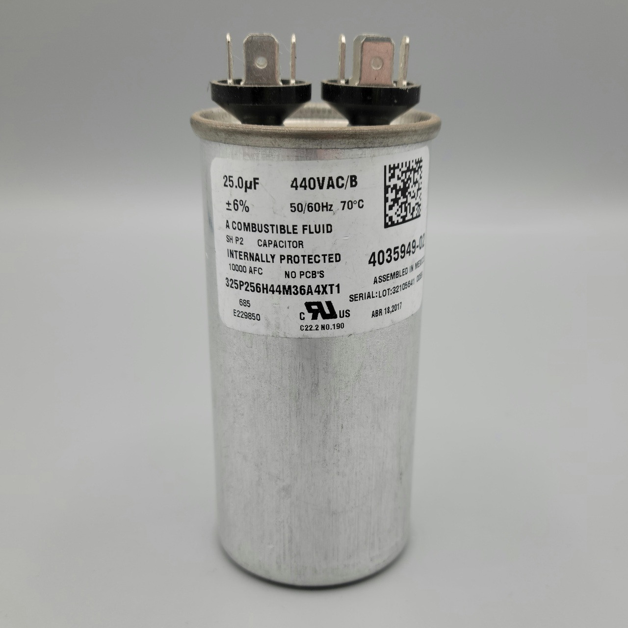 Capacitor, Compressor, (Newer style) R22, 25 MFD - BTR