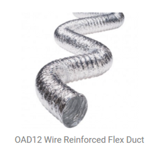 Flexible Duct, 12" dia. X 25 ft., clear, wire reinforced,  Part Number: OAD12