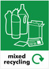 PCA4MR - Large, A4 sticker with white outline of bottles, box and paper on green background, featuring recycling logo and mixed recycling text