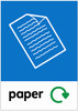 PCA4P - Large, A4 sticker with white outline of a paper document on blue background, featuring recycling logo and paper text