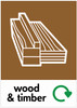 PCA4WT - Large, A4 sticker with white outline of planks of wood situated on brown background, featuring recycling log and wood & timber text