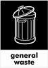PCA4GW - Large, A4 sticker with white outline of a dustbin on black background, featuring recycling logo and general waste text