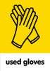 PCA4UG - Large, A4 sticker with black outline of a pair of gloves situated on yellow background, featuring used gloves text