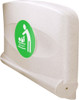 MH42OAT - An oatmeal coloured polyethylene changing unit that is in its folded position and displays a sticker featuring baby changing iconography