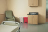 1883564 - A beige and red Rubbermaid Slim Jim Front Step Pedal Bin situated in hospital a room