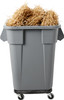 FG353600GRAY - Rubbermaid Square Brute container situated on optional square brute dolly and filled with straw