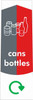 PC115C - A narrow sticker with the white outline of cans & bottles situated on grey and red background, featuring the recycling logo and cans bottles text