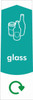 PC115G - Narrow sticker with the white outline of bottles and jars on mint green background, featuring recycling logo and glass text