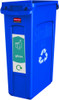 PC115G - Narrow Glass recycling sticker attached to the front of a blue Slim Jim bin