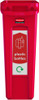 PC115PB - Narrow Plastic Bottles recycling sticker attached to the front of a red Slim Jim bin