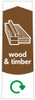 PC115WT - Narrow sticker with the white outline of planks of wood on brown background, featuring recycling logo and wood & timber text