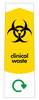PC115MCW - Narrow sticker with the black biohazard symbol on yellow background, featuring clinical waste text