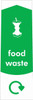 PC115FW - Narrow sticker with the white outline of apple core on green background, featuring recycling logo and food waste text