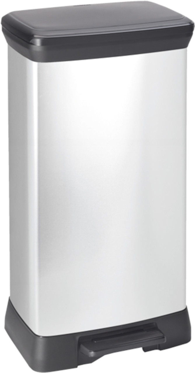 Curver Deco Rectangular Pedal Bin - 50 Ltr - Silver/Black - 226635