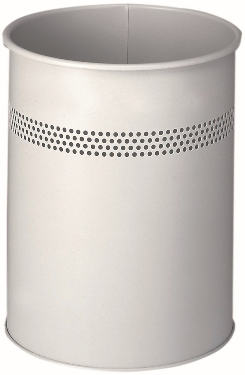 Durable Round Metal Waste Basket with Perforated Ring - 15 Ltr - Grey - 330010