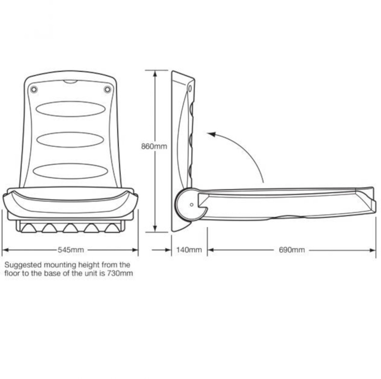 MV64OAT - Technical drawing of baby changing unit