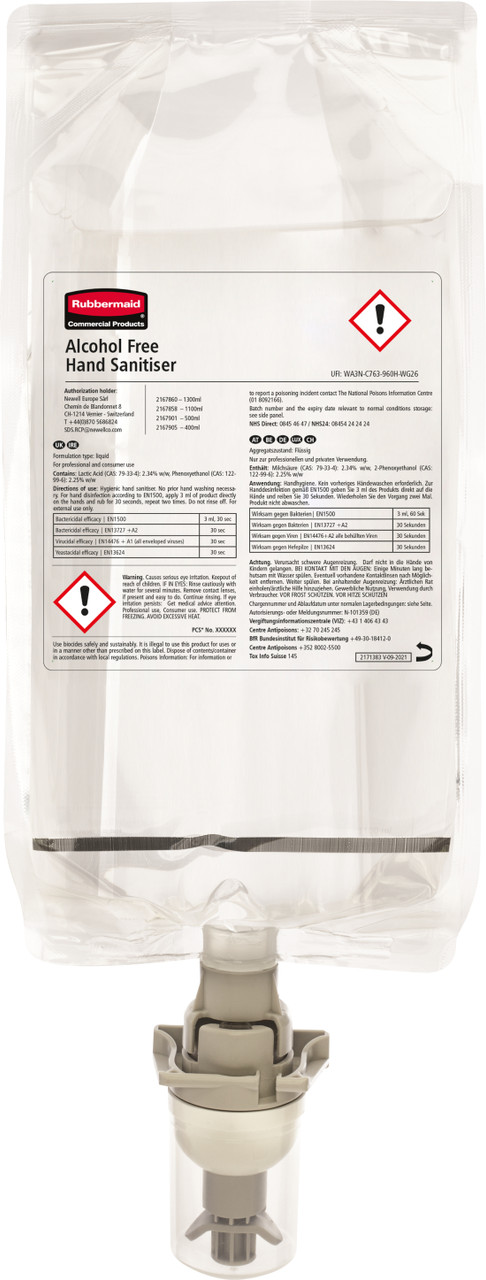 2167576 - Rubbermaid AutoFoam Alcohol-Free Hand Sanitiser Refill - 1100ml