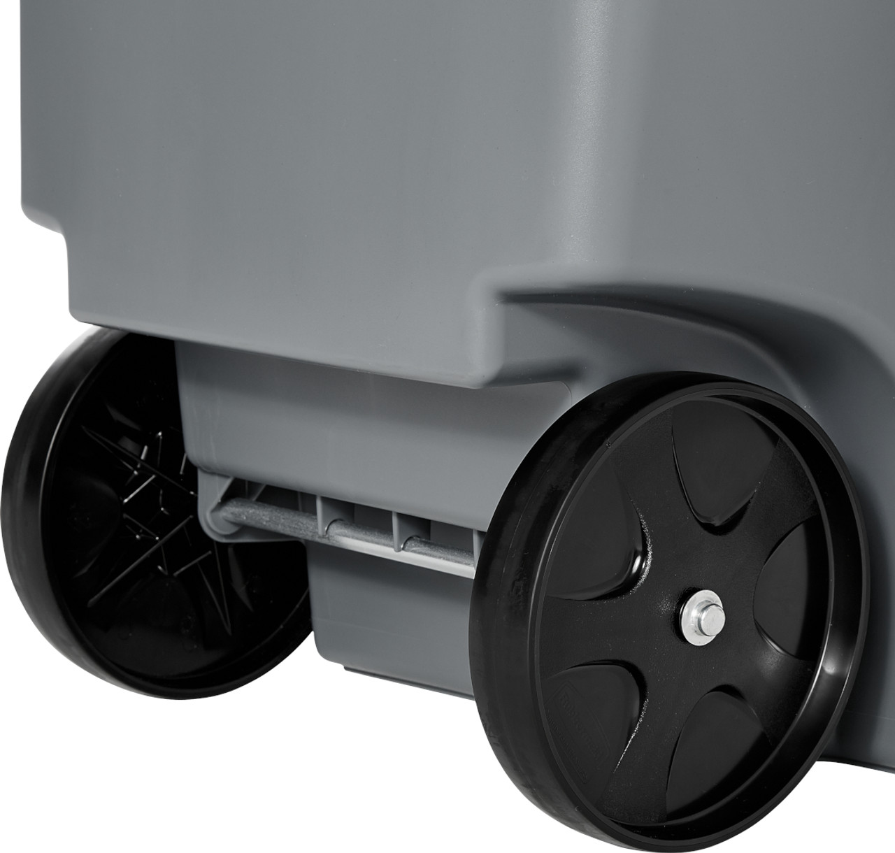 FG9W2700GRAY - Close up of Rubbermaid BRUTE Rollout Container castors