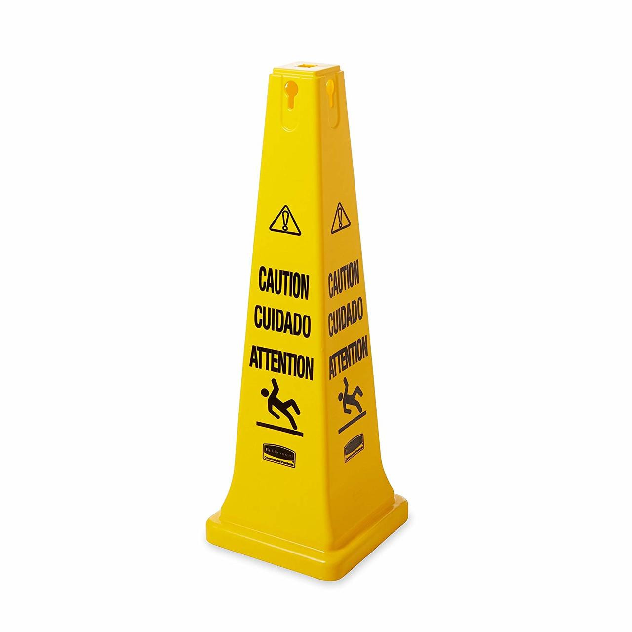 Rubbermaid Safety Cone - Multilingual Caution And Wet Floor Symbol - 91cm - FG627600YEL