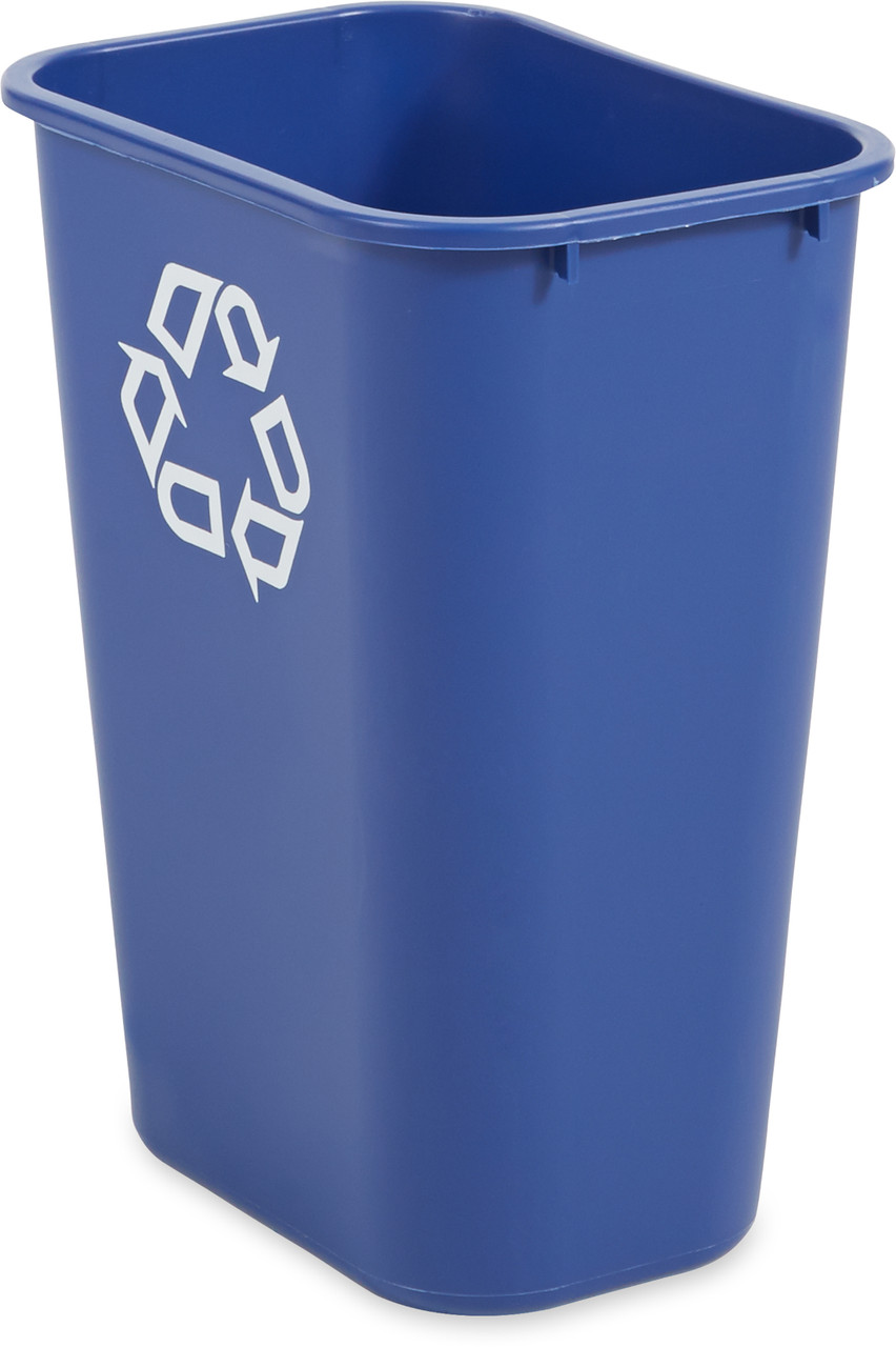 Rubbermaid Rectangular Wastebasket with Recycling Logo - 39 Ltr - Blue - FG295773BLUE