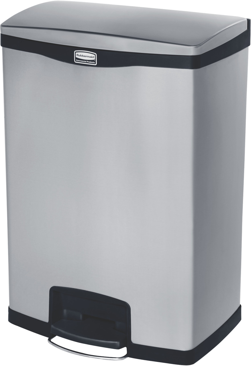 Rubbermaid Slim Jim Front Step Pedal Bin - 90 Ltr - Stainless Steel - 1901999